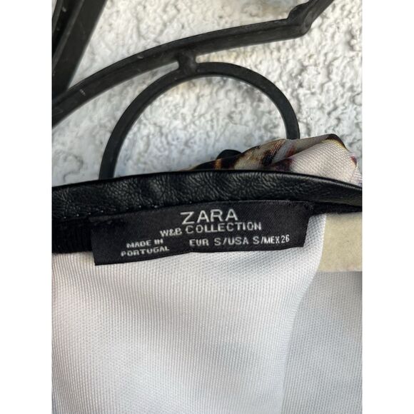 Zara Animal Print Faux Leather Trim Peplum Hem Top - Size Small - Multicolored - Picture 5 of 6